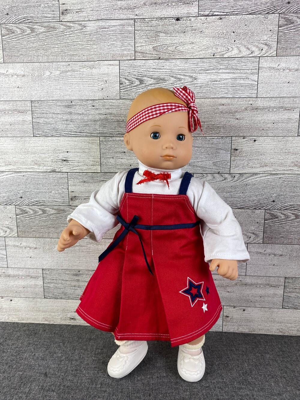 BITTY TWINS DOLL American Girl 15 Inch Red Blue For Two Outfit Dress Set